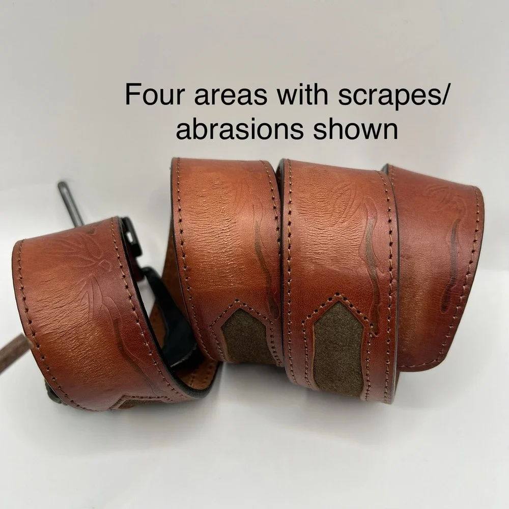 Leather Leaf Print Embossed Western Belt Women's S/M Brown Rodeo Boho